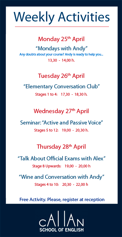 Weekly activities