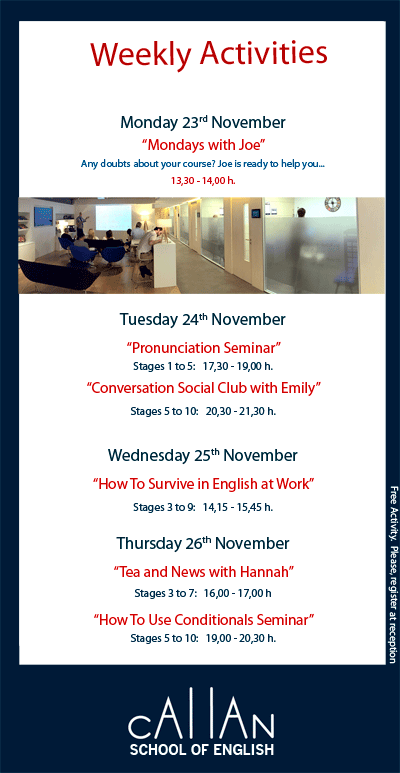 Weekly activities
