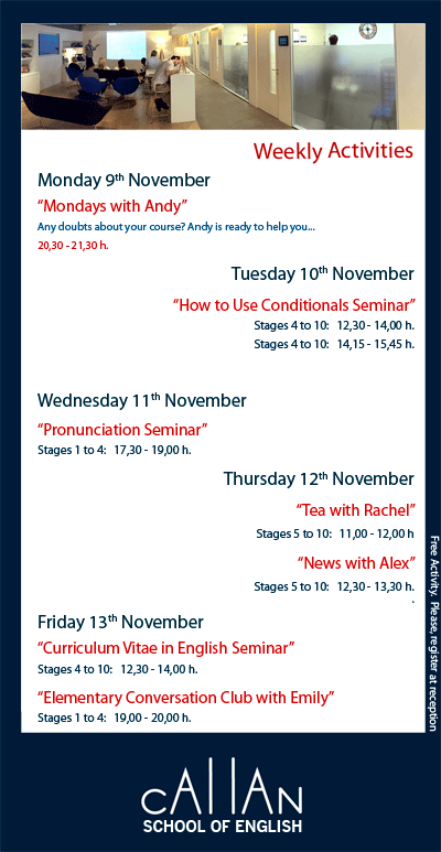 Weekly activities