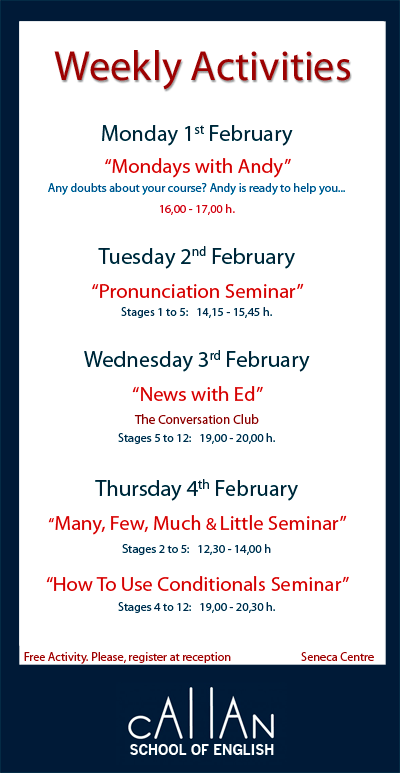 Weekly activities